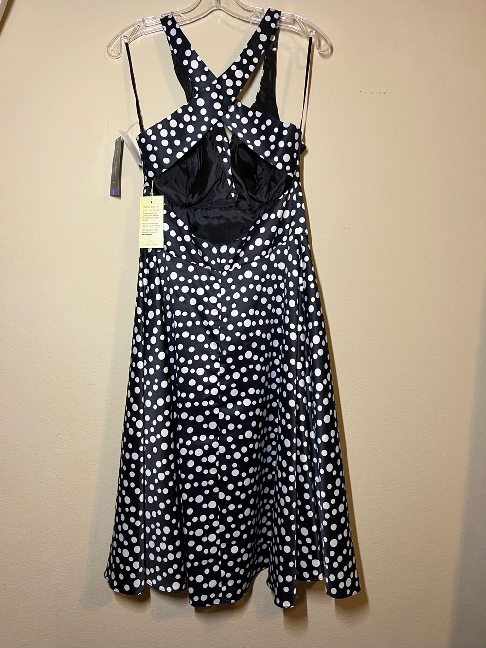 Polka Dot V-Neck A-Line Dress in Black and White